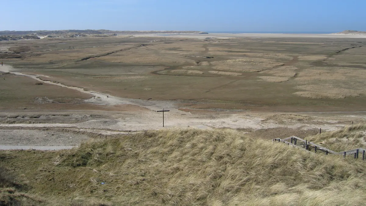 Uitzicht over de duinen en de wijde vlakte van de Slufter op Texel